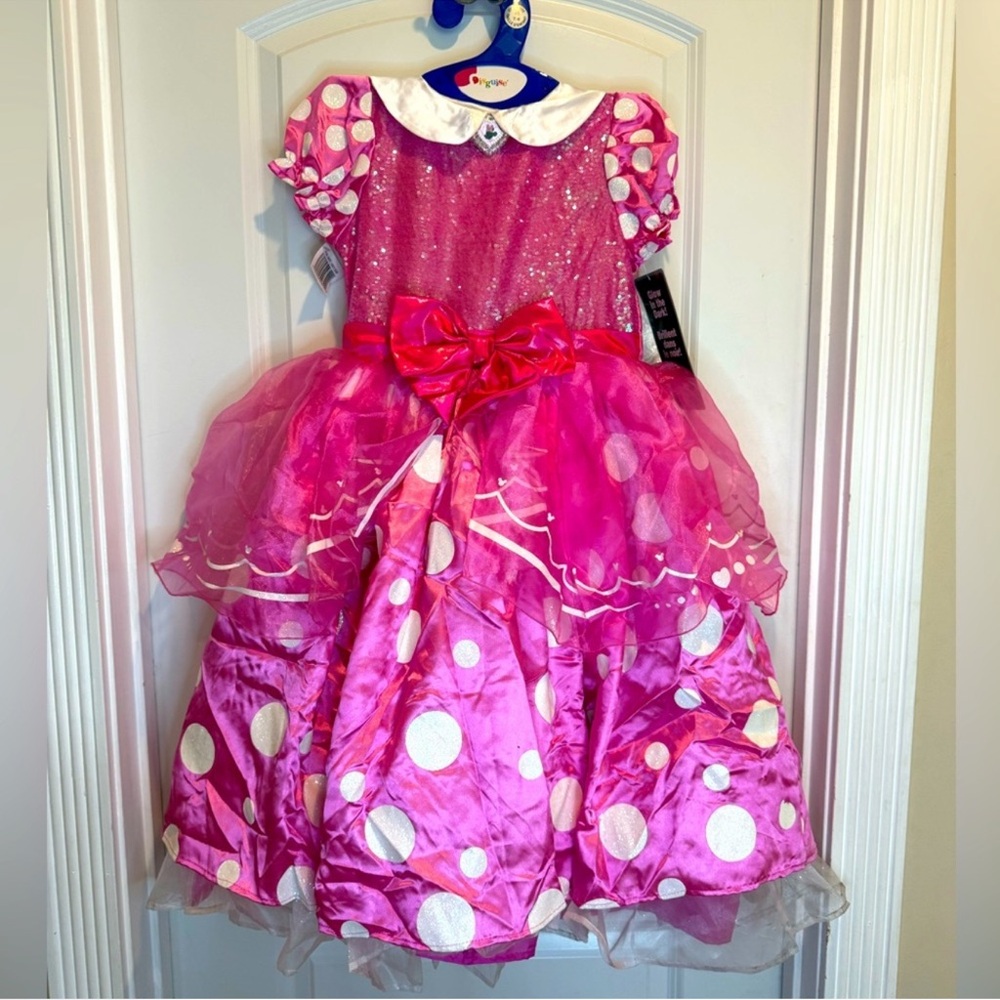 Disney Minnie Mouse Pink Dress Costume w/ ears, Glows in the Dark, Size 7/8.